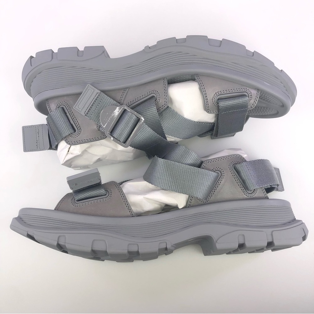 NEW Alexander McQueen Hybrid Tech Leather Rubber Sandals Gray Size 43 US 10 $690 - Picture 6 of 9